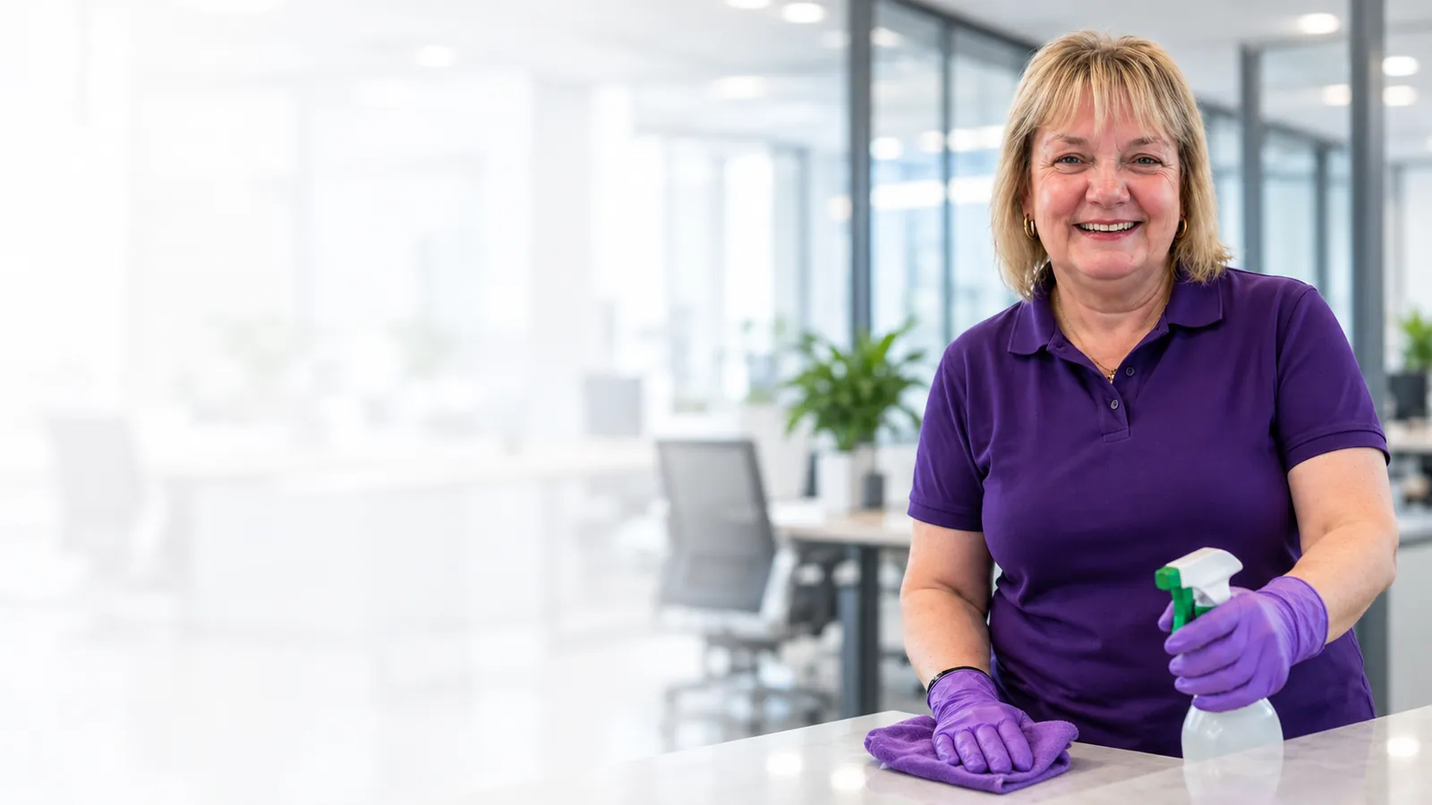 AMA Facilities cleaning operative in a modern office